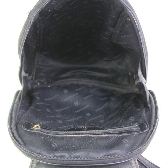 Hexagona BLACK REAL LEATHER ZIP AROUND FLAP BACKPACK SHOULDER BAG HANDBAG PURSE